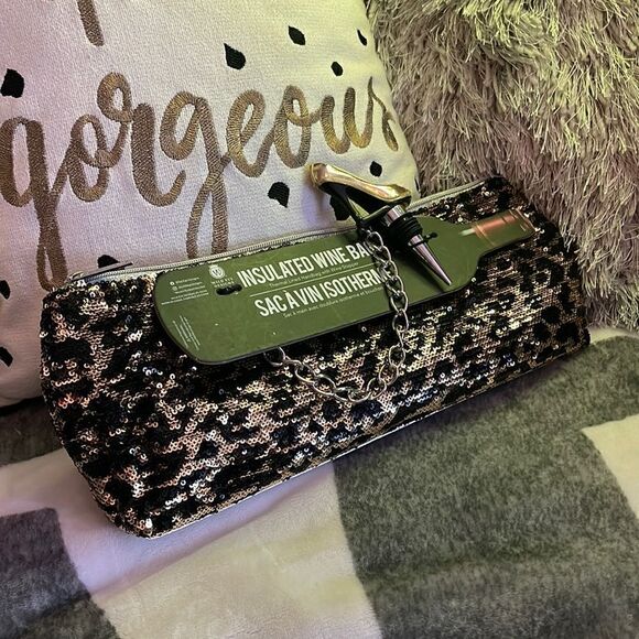 Wild Eye Designs x iceware sequin leopard heel Insulated Wine bag/purse - Picture 2 of 11